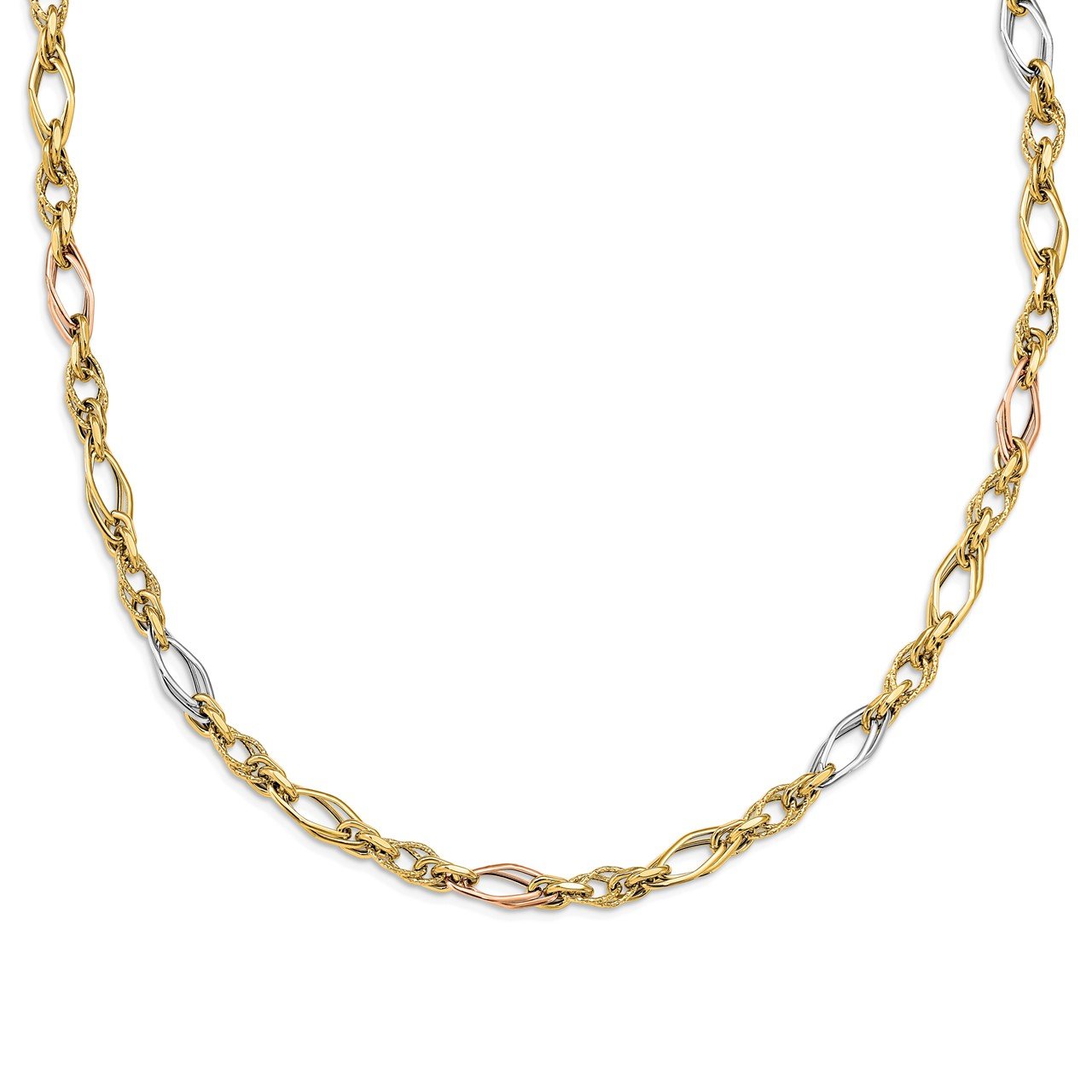 Leslie's 14k White and Rose-plated Polished and Textured Link Necklace-2