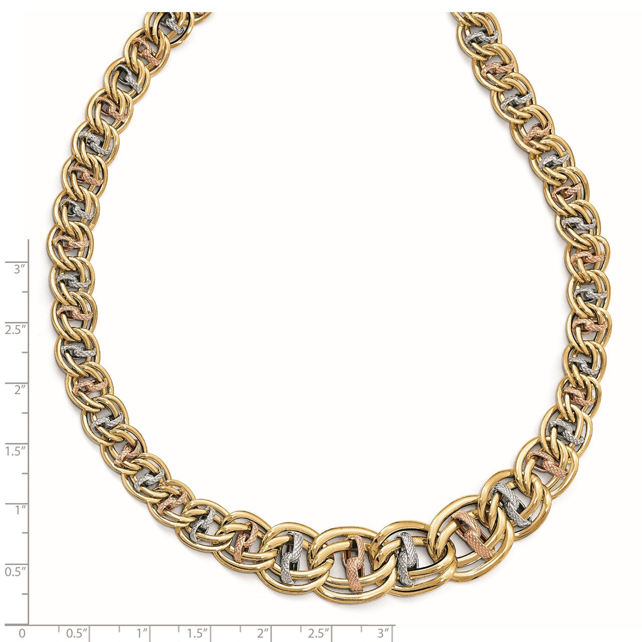 Leslie's 14K Tri-color Polished and Textured Fancy Link Necklace-2