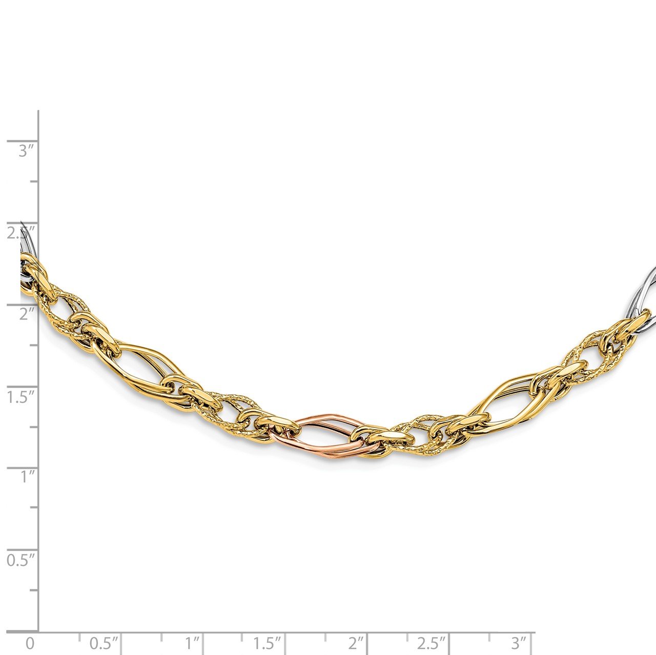 Leslie's 14k White and Rose-plated Polished and Textured Link Necklace-3