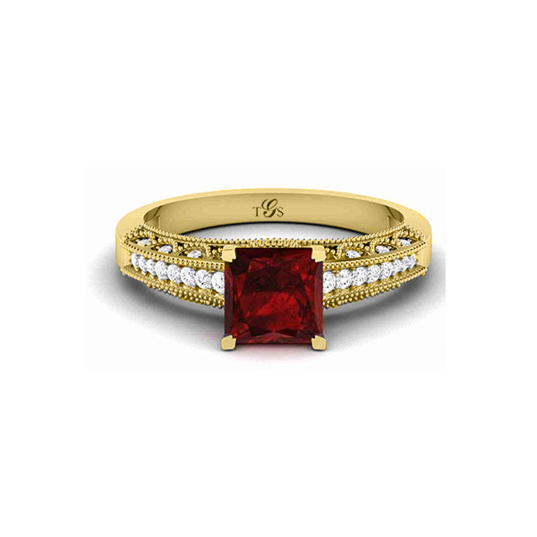 14K White Gold Red Stone/ Natural Diamonds Ring-5