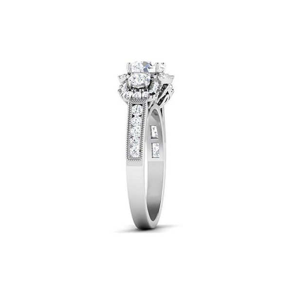 14K White Gold Three Stone Halo Natural Diamond Engagement Ring (Center Stones (3) Not Included)-1