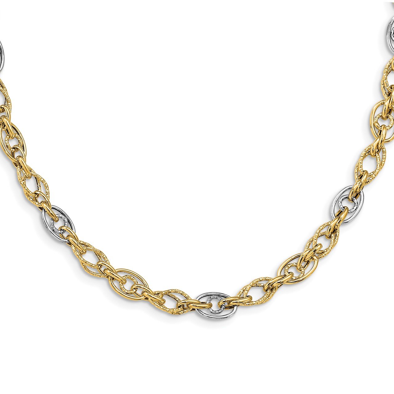 Leslie's 14k Rhodium Polished and Textured Fancy Link Necklace