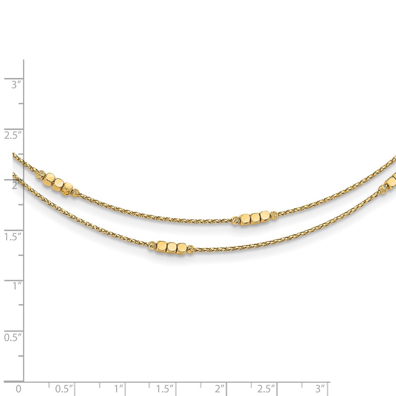 14K Polished D/C Beaded Double Strand with 1 inch ext. Necklace-1