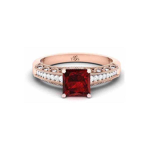 14K White Gold Red Stone/ Natural Diamonds Ring-8