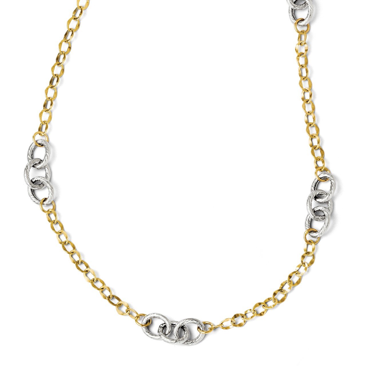 Leslie's 14K Two-tone Polished and Textured with 2in ext. Necklace
