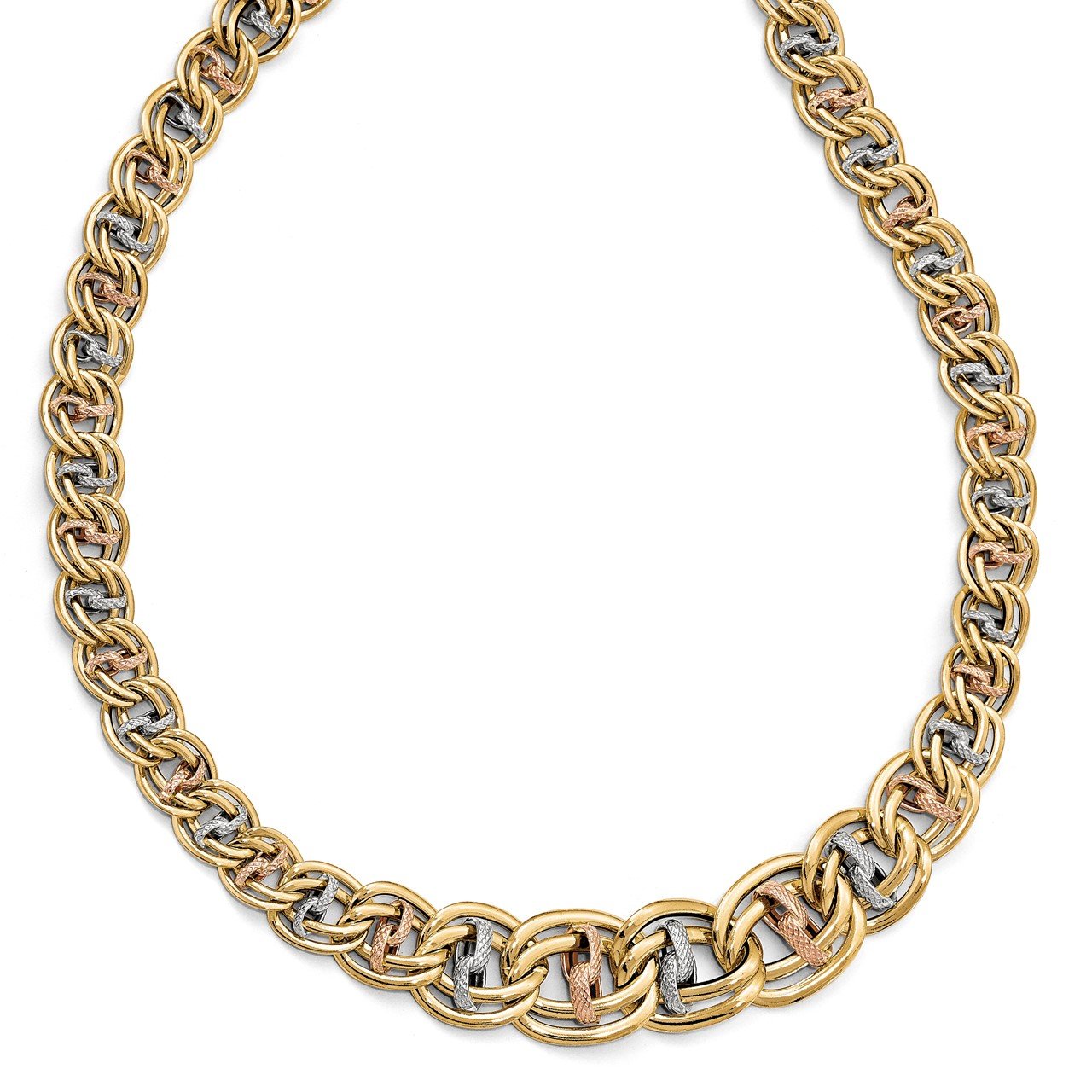 Leslie's 14K Tri-color Polished and Textured Fancy Link Necklace