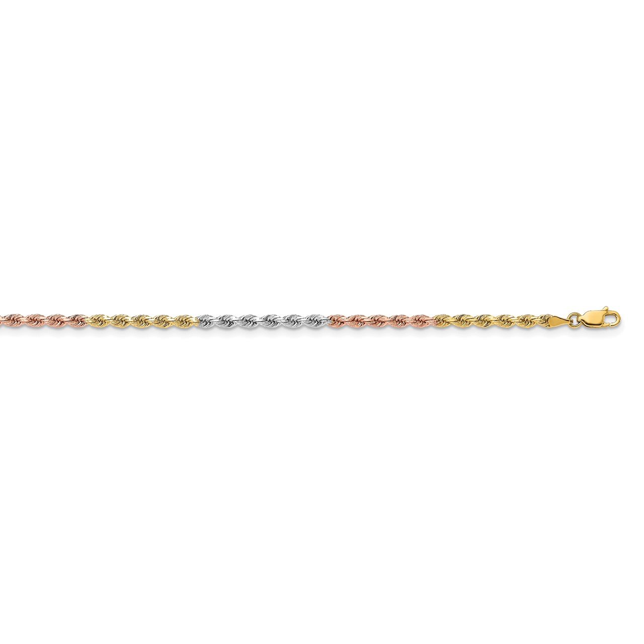 14k Tri-Color 3mm D/C Rope Chain