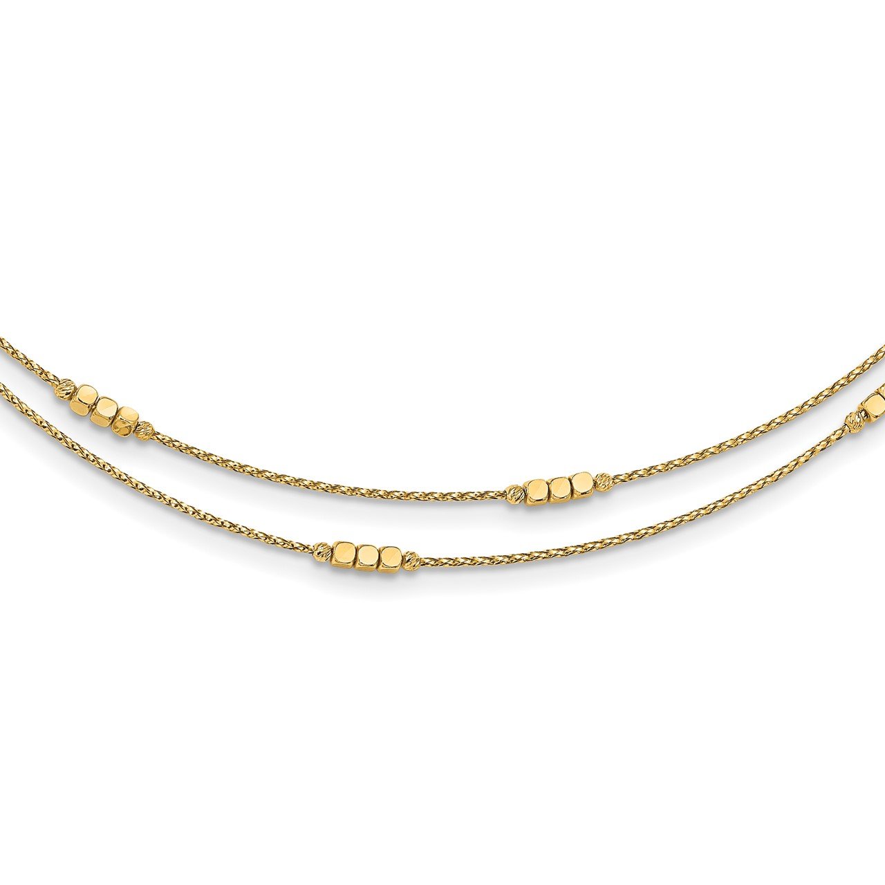 14K Polished D/C Beaded Double Strand with 1 inch ext. Necklace