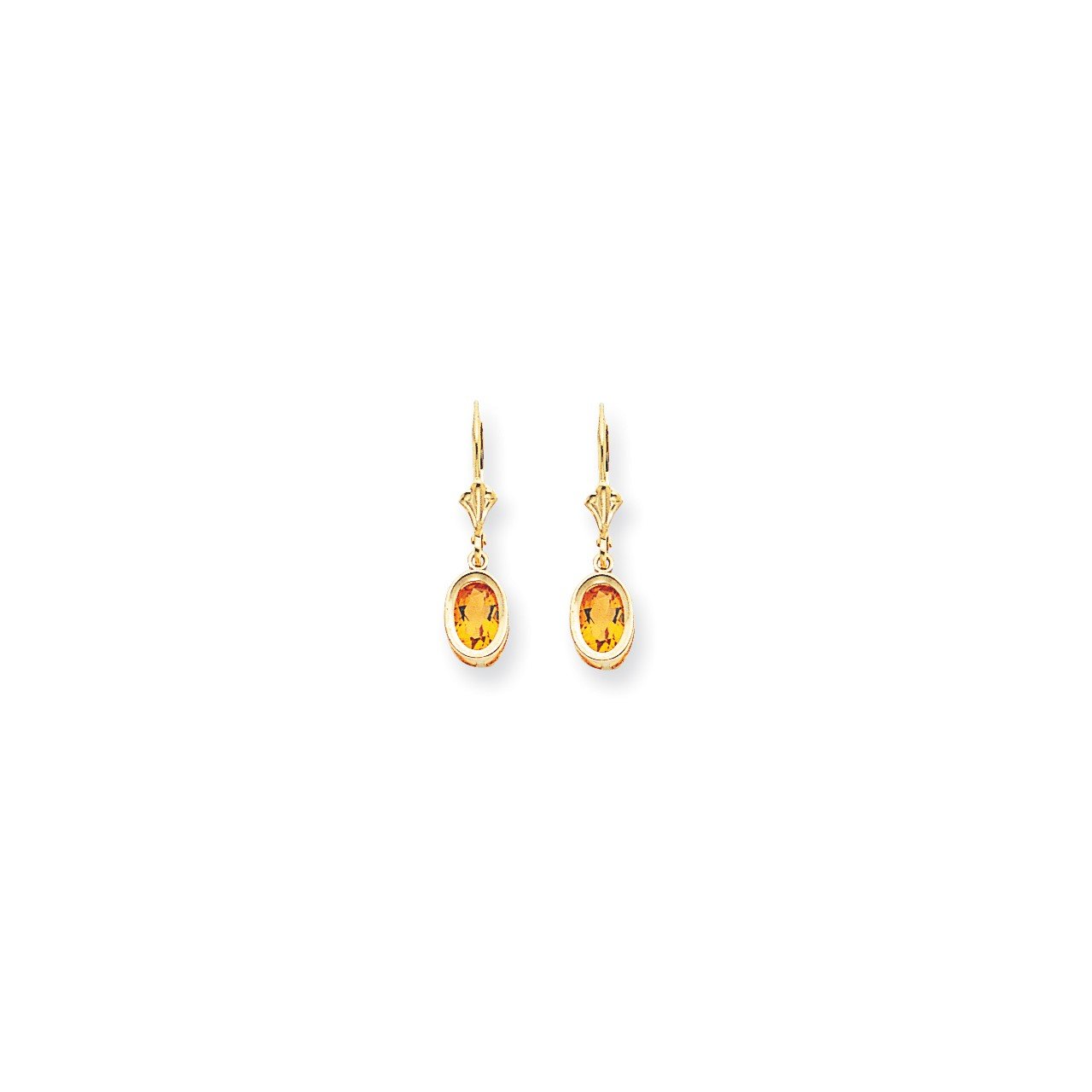 14k 7x5mm Oval Citrine Checker leverback earring