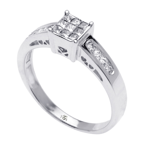 14K White Gold Natural Diamond Engagement Ring (Cluster Setting)