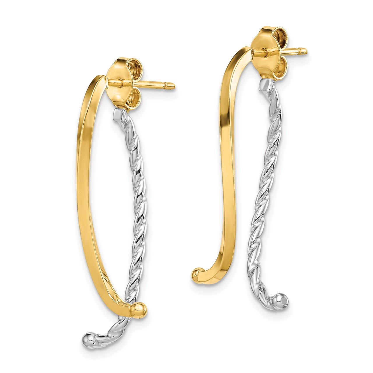 14k Two-tone Polished and Twisted Front and Back Post Earrings-1