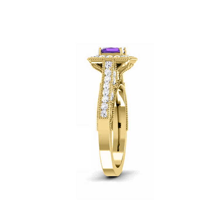 14K White Gold Purple Stone/ Natural diamonds Ring-6
