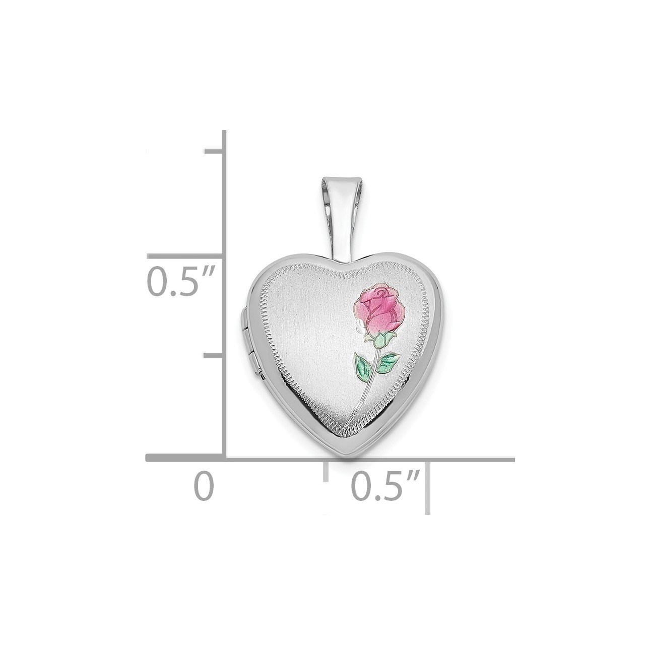 14k White Gold 12mm Satin with Enamel Rose Heart Locket-2