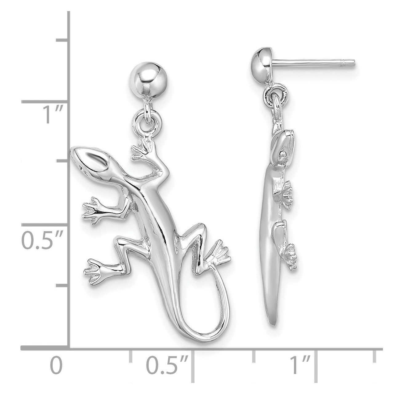 14K White Gold Polished Gecko Dangle Earrings-2