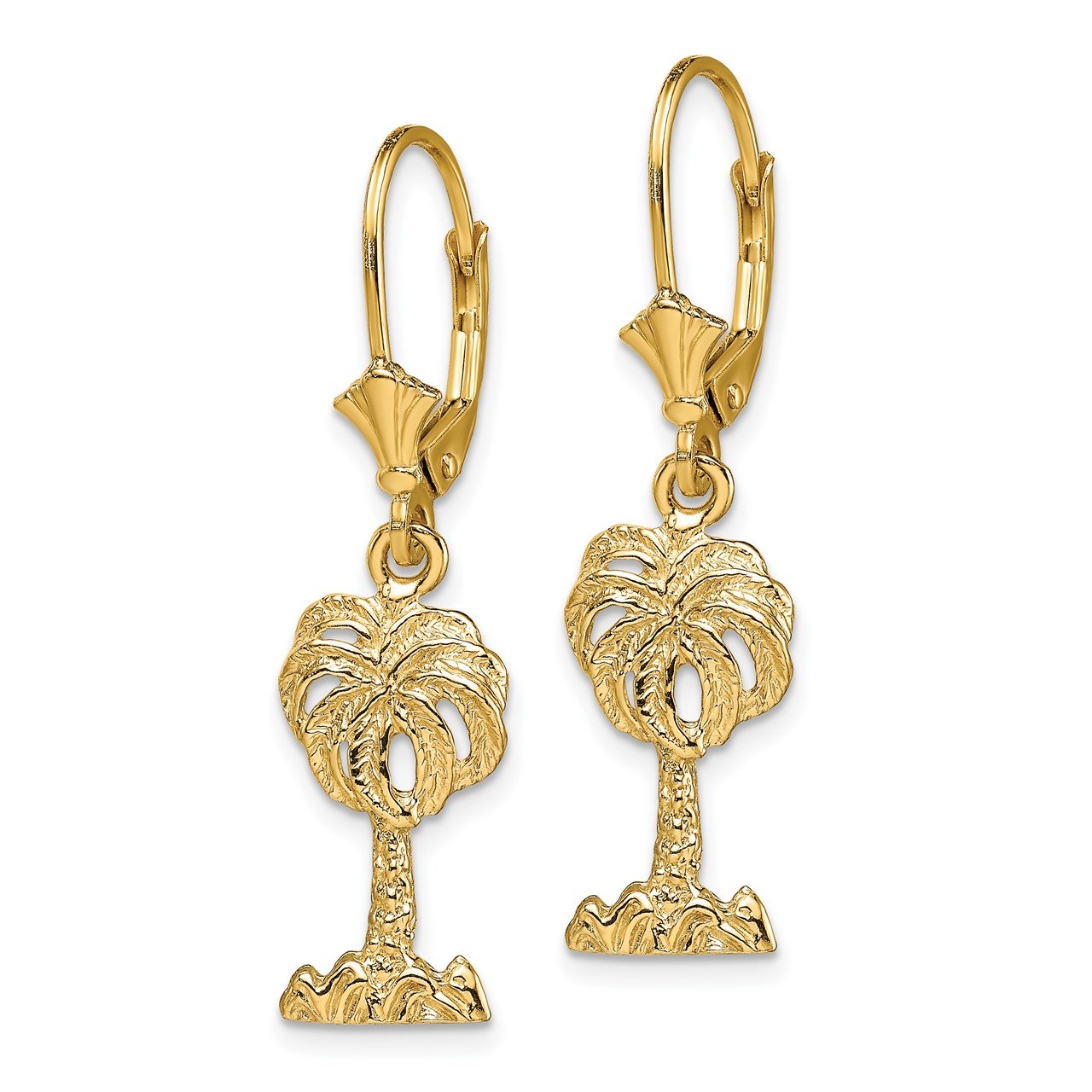 14K Palm Tree Leverback Earrings-1