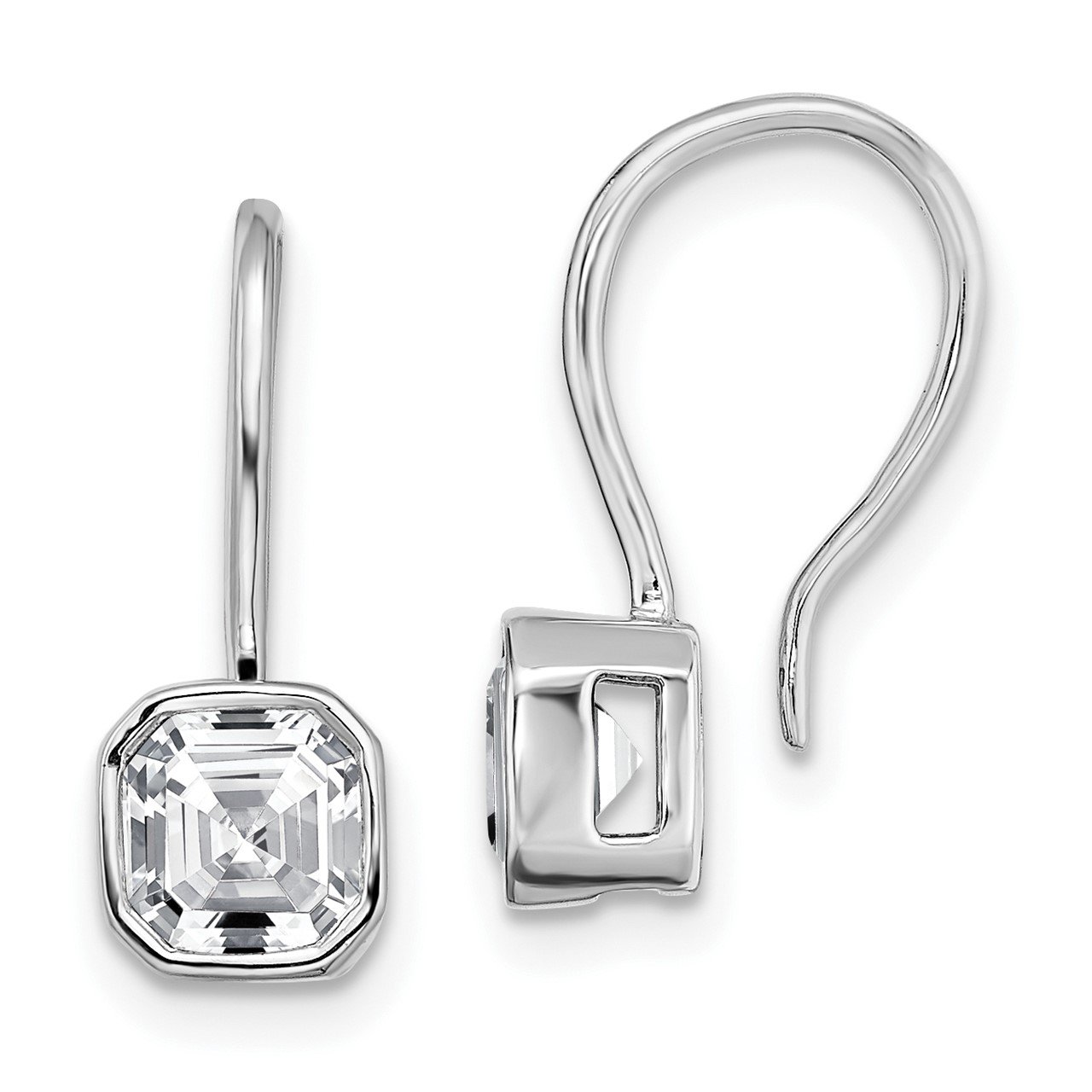 14k White Gold Asscher Bezel Dangle Earring G H I True Light Moissanite