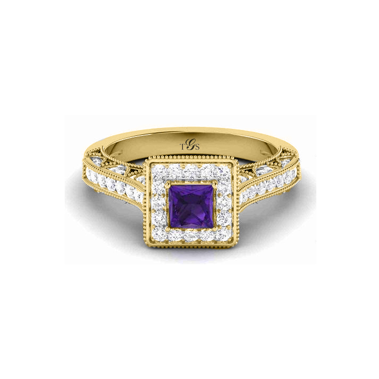 14K White Gold Purple Stone/ Natural diamonds Ring-5
