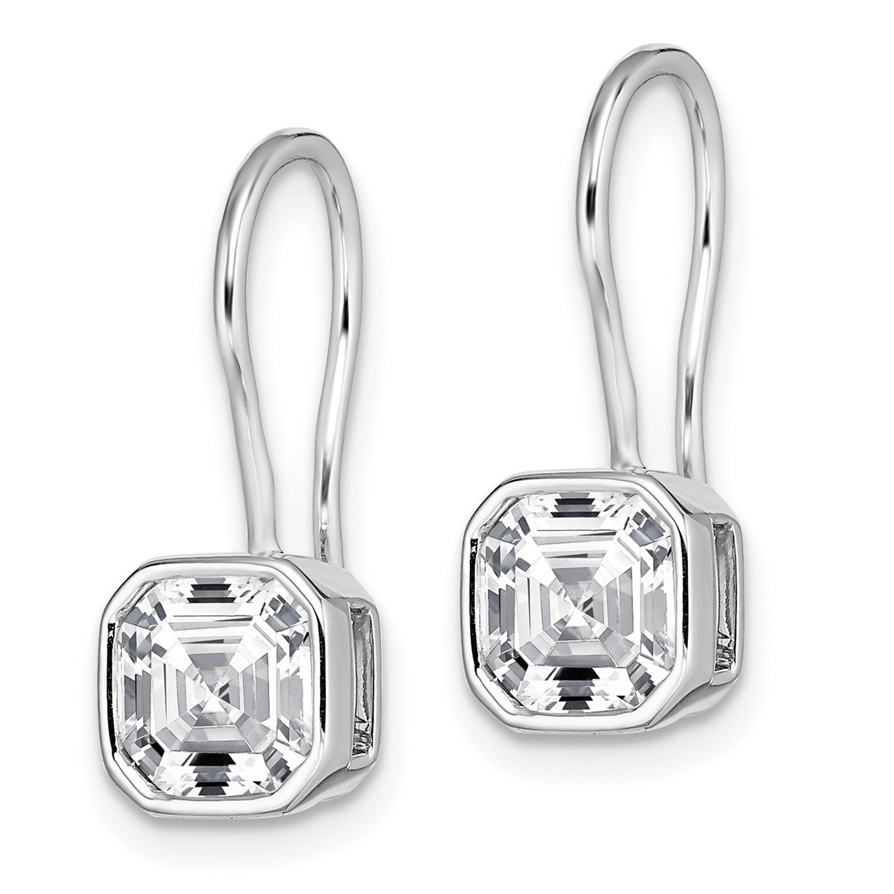 14k White Gold Asscher Bezel Dangle Earring G H I True Light Moissanite-1