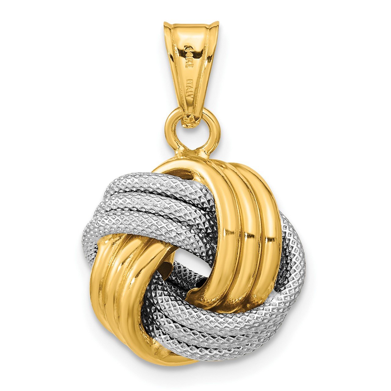 14k Two-Tone Polished Textured Love Knot Pendant-3