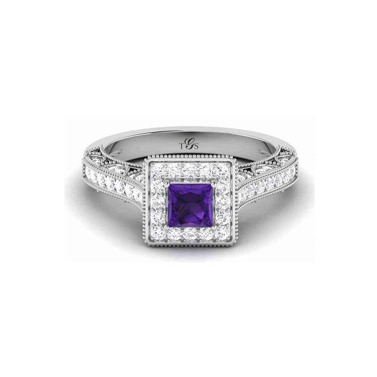 14K White Gold Purple Stone/ Natural diamonds Ring-2