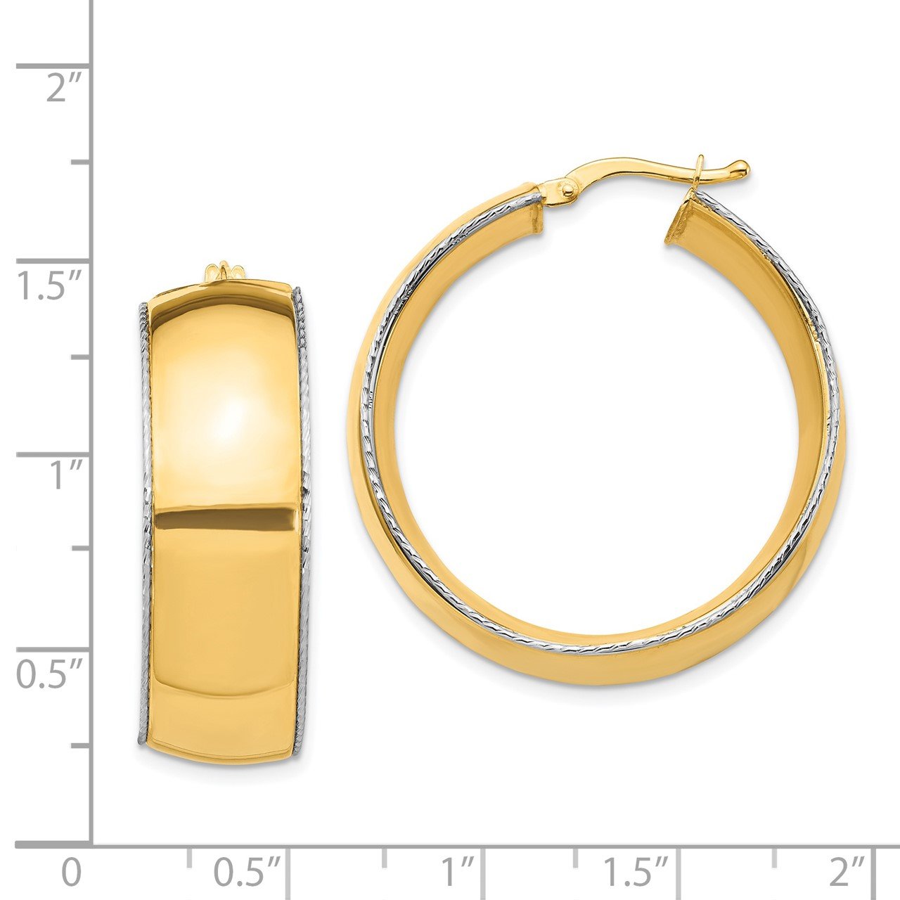14K Two-Tone 11x31mm Polished D/C Edge Hoop Earrings-2