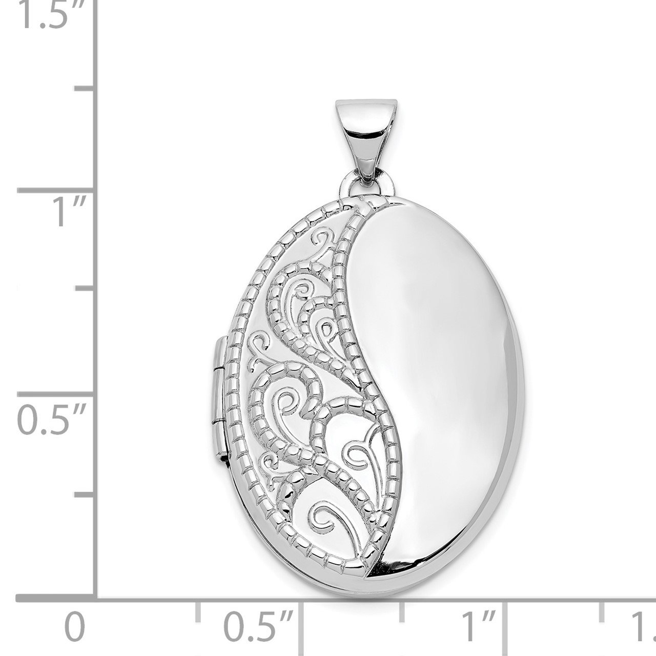 14k White Gold 26mm Oval 1/2 Hand Engraved Locket-2