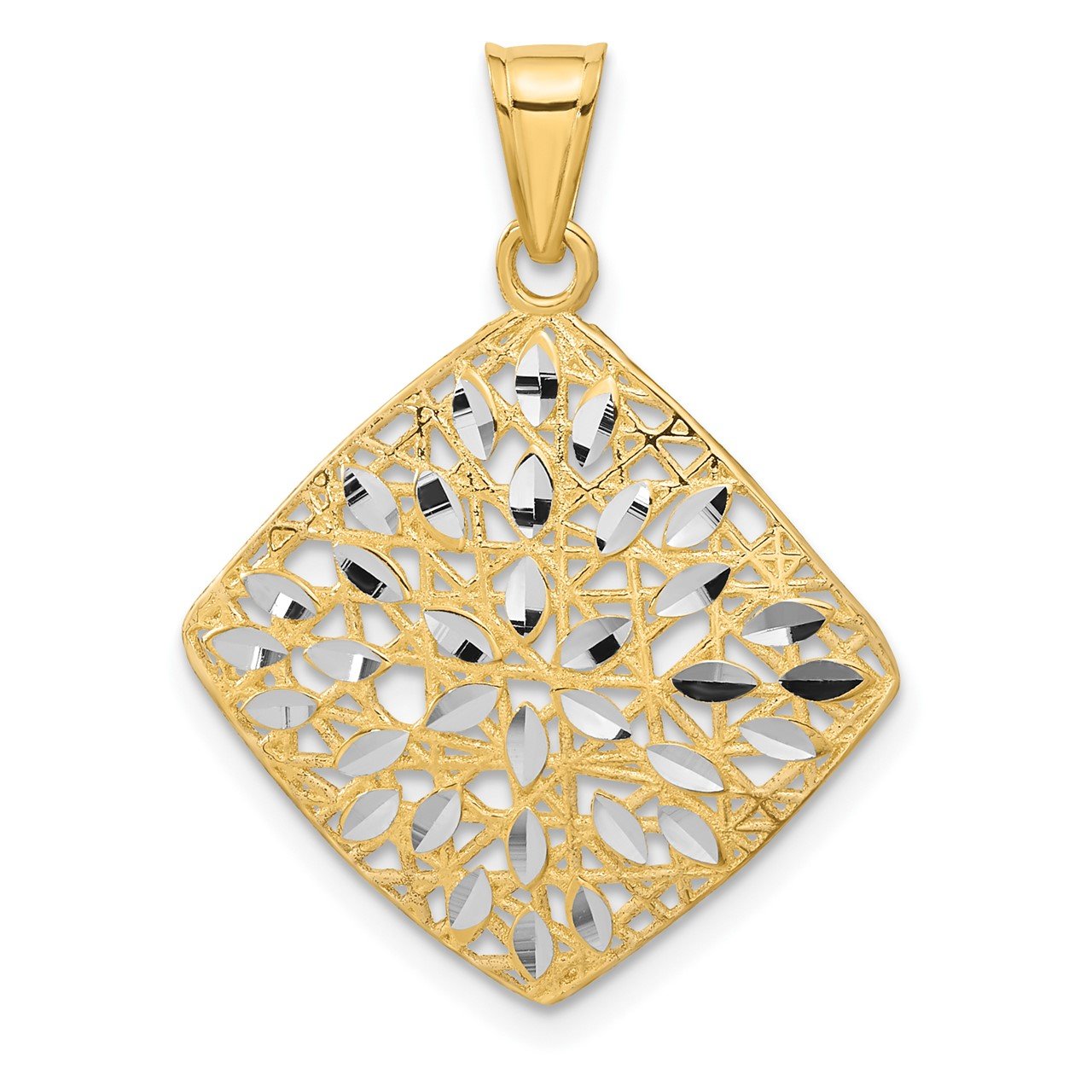 14k Polished and D/C Square Pendant