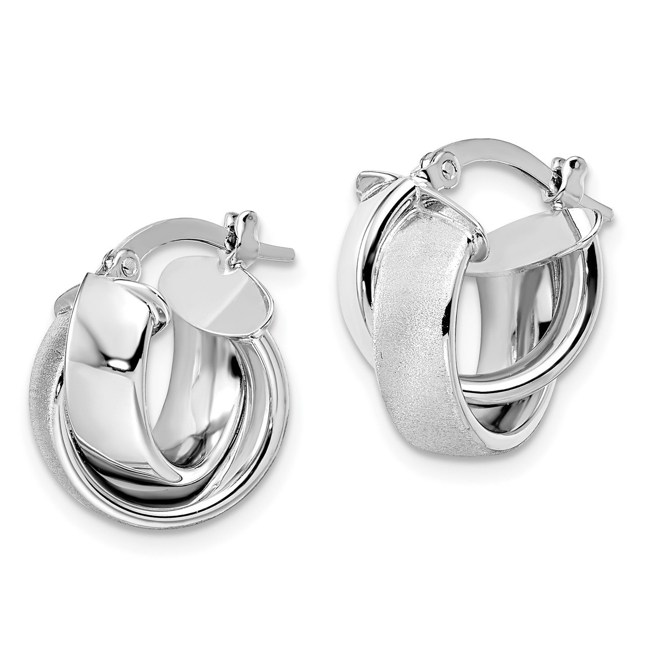 Leslie's 14K White Gold Polished and Satin Hoop Earrings-1