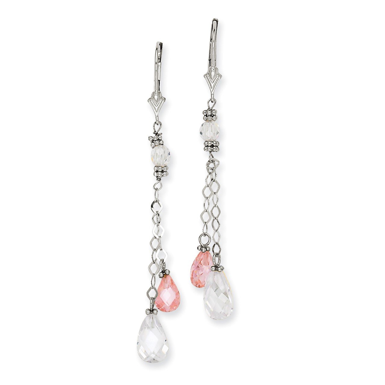 14K Clear and Pink CZ Earrings