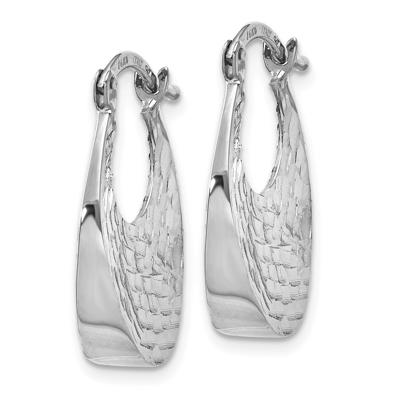 Leslie's 14K White Polished and Textured Fancy Hoop Earrings-1