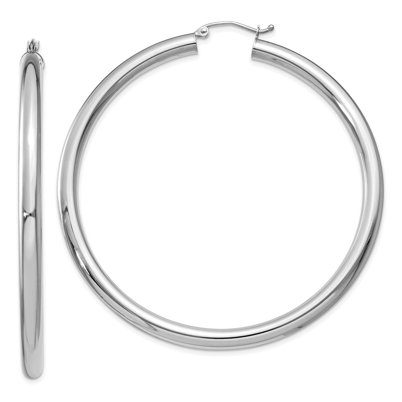 14K White Gold Polished 4mm Lightweight Tube Hoop Earrings