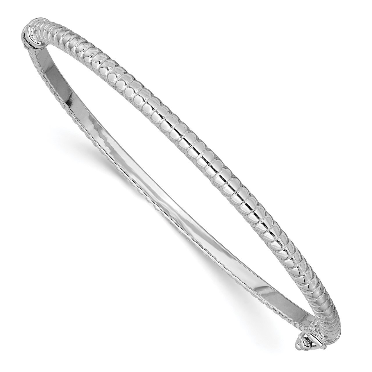 14k White Gold Polished Textured Hinged Bangle Bracelet