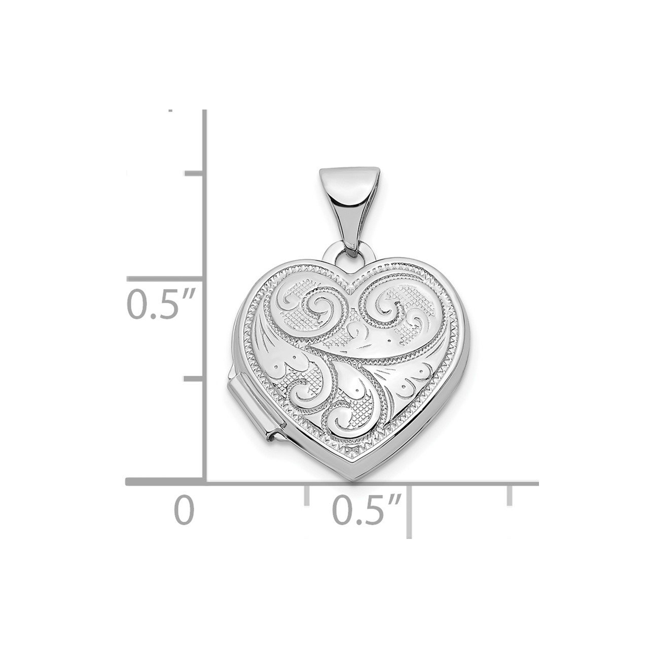 14k White Gold Swirl Design 15mm Heart Locket-2