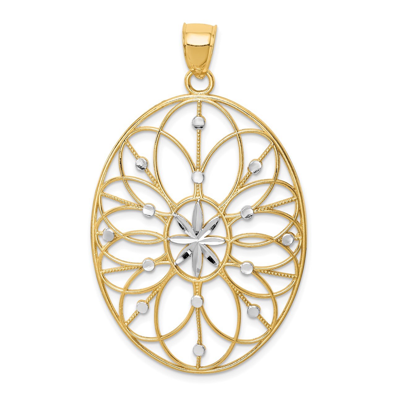 14Kwith Rhodium Floral Medallion Pendant