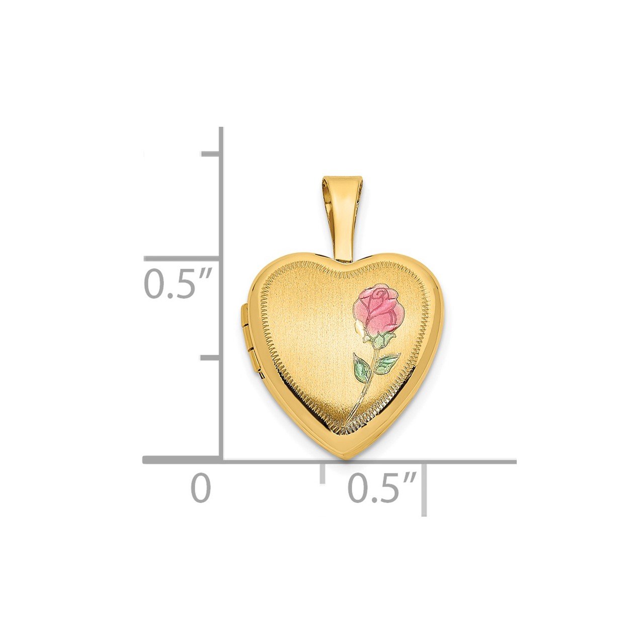 14k 12mm Satin with Enamel Rose Heart Locket-2