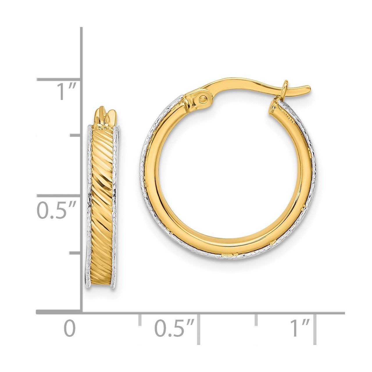 14K Two-tone Polished D/C Hoop Earrings-1