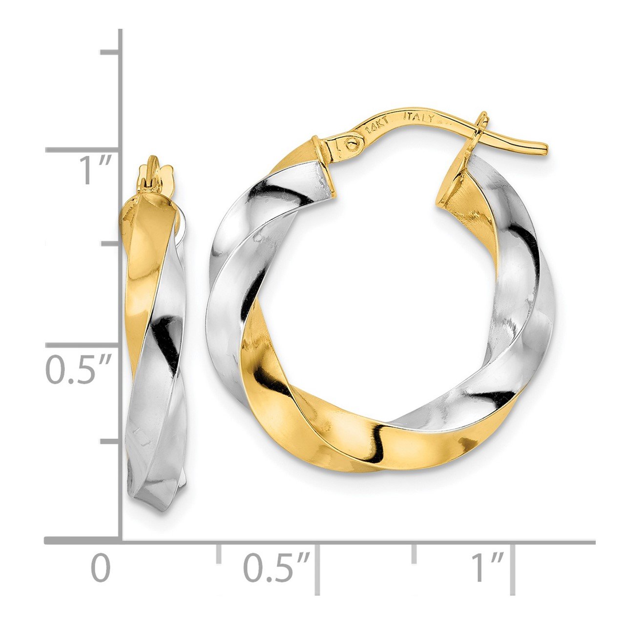 14K and Rhodium Polished Twisted Hoop Earrings-1
