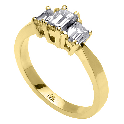 14K Yellow Gold Natural Diamond Engagement Ring (Emerald Cut)