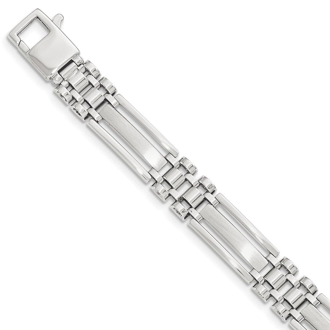 14k Men's White Gold Brushed and Polished Link 8.5in Bracelet