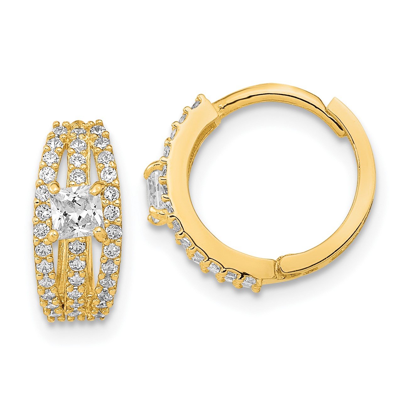 14K Polished Fancy CZ Hoop Earrings