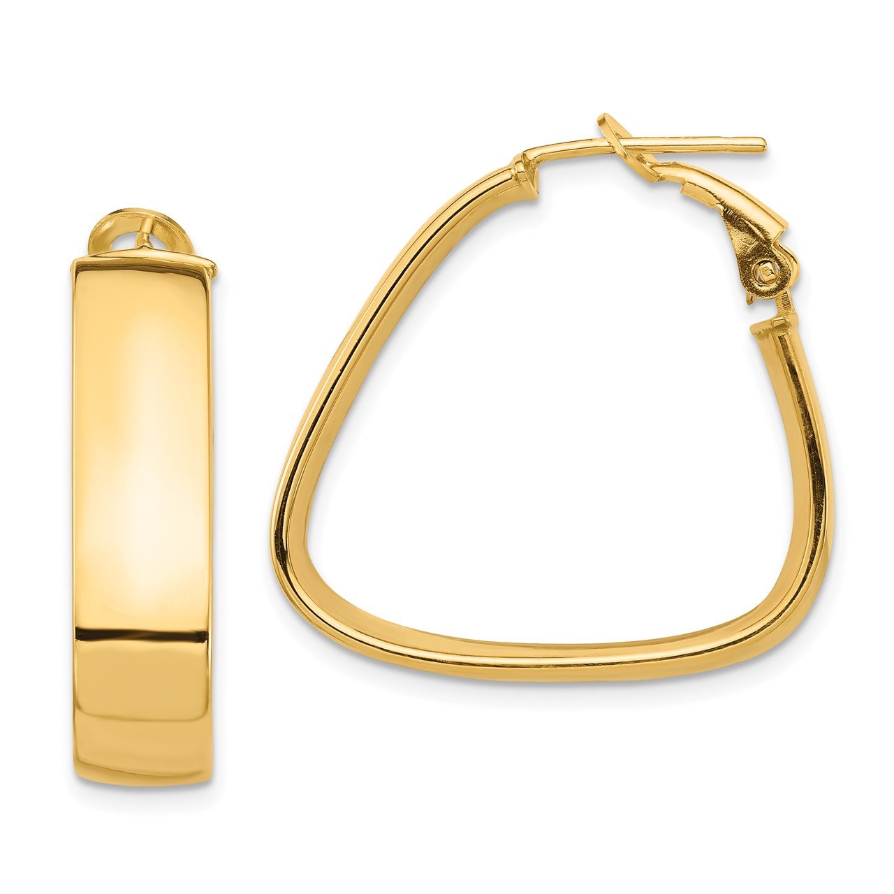 14k High Polished 7mm Omega Back Triangle Hoop Earrings
