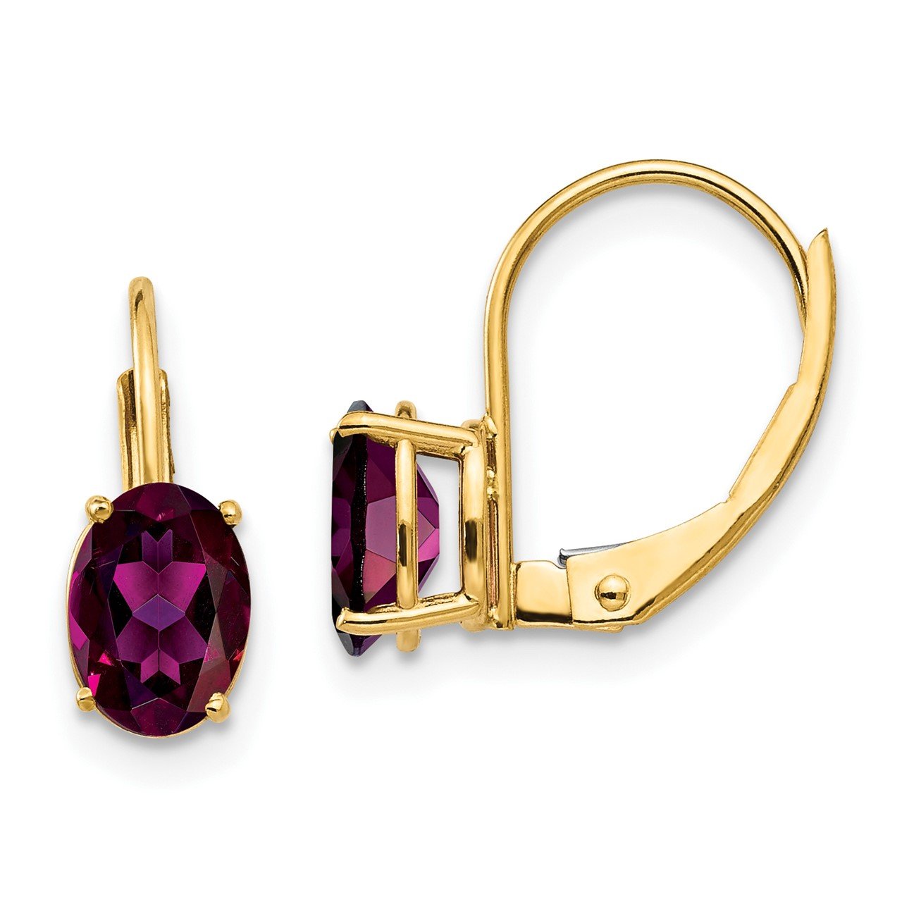 14k 7x5mm Oval Rhodolite Garnet Leverback Earrings