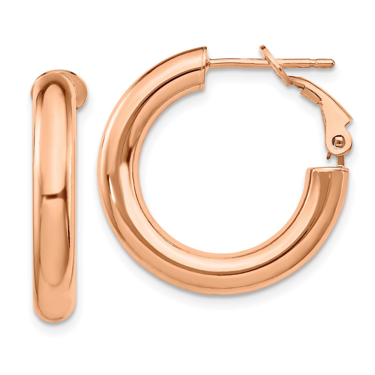 14k Rose Gold 4x15mm Polished Round Omega Back Hoop Earrings
