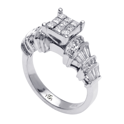 14K White Gold Natural Diamond Engagement Ring (Cluster Setting)