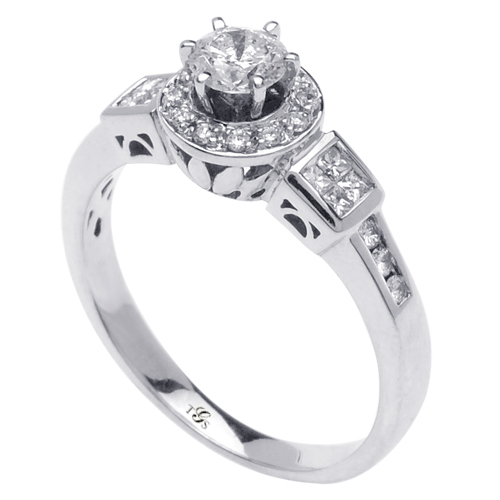 14K White Gold Natural Diamond Engagement Ring