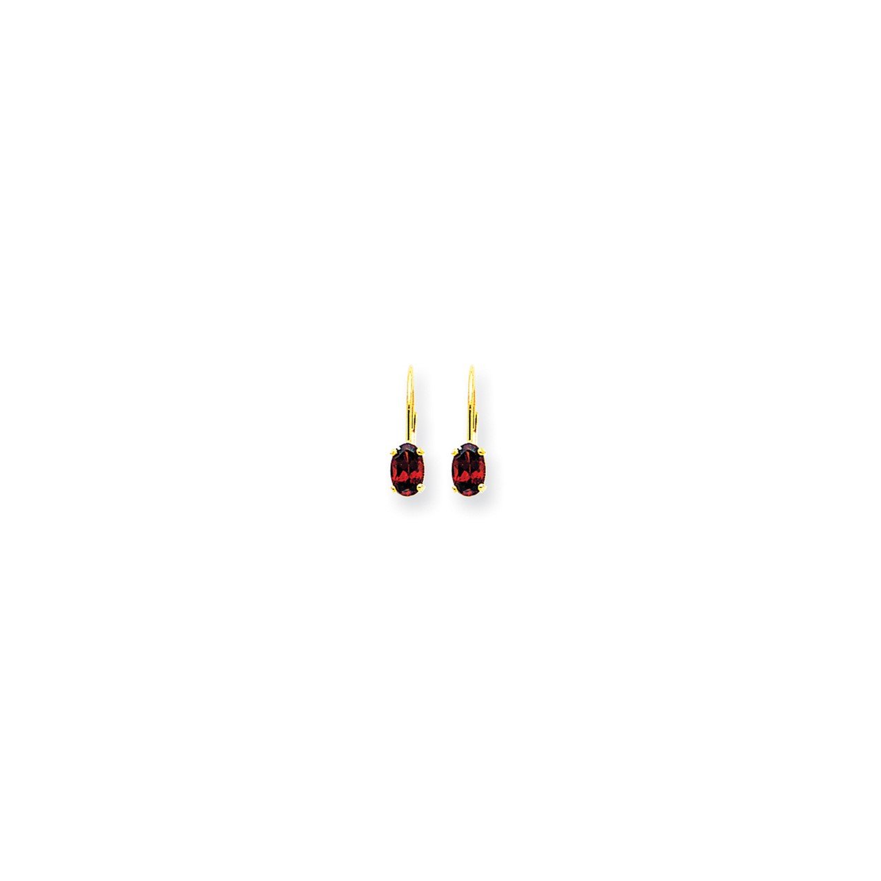 14k 6x4mm Oval Garnet Checker leverback earring