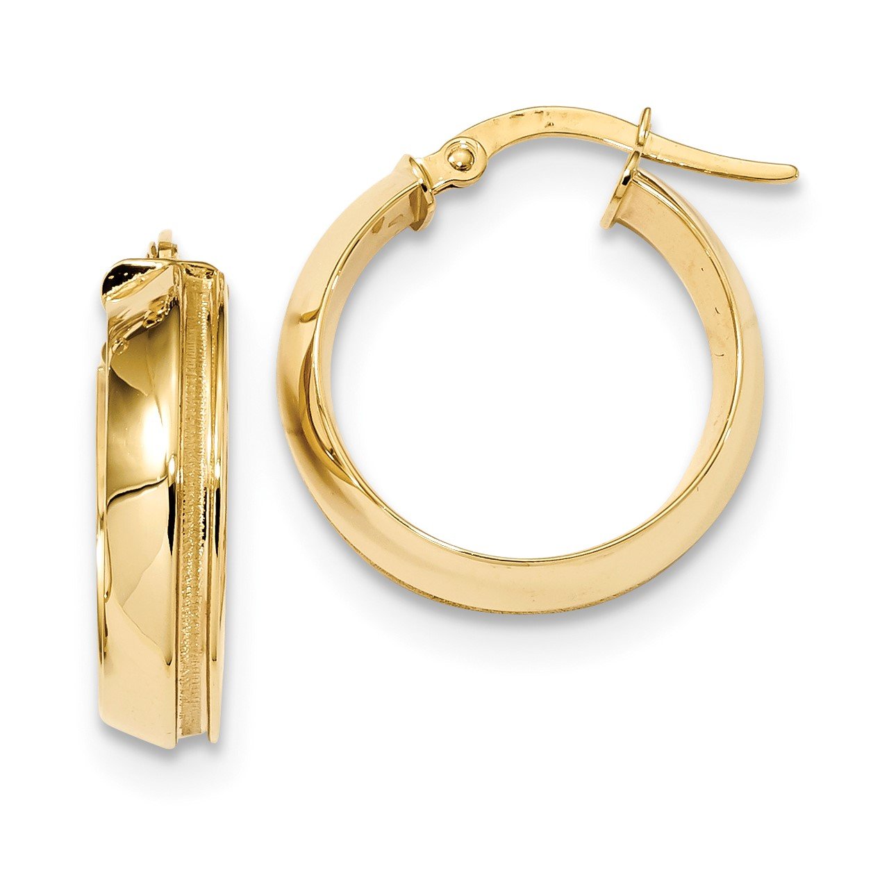 14K Polished and Laser Textured Hinged Hoop Earrings