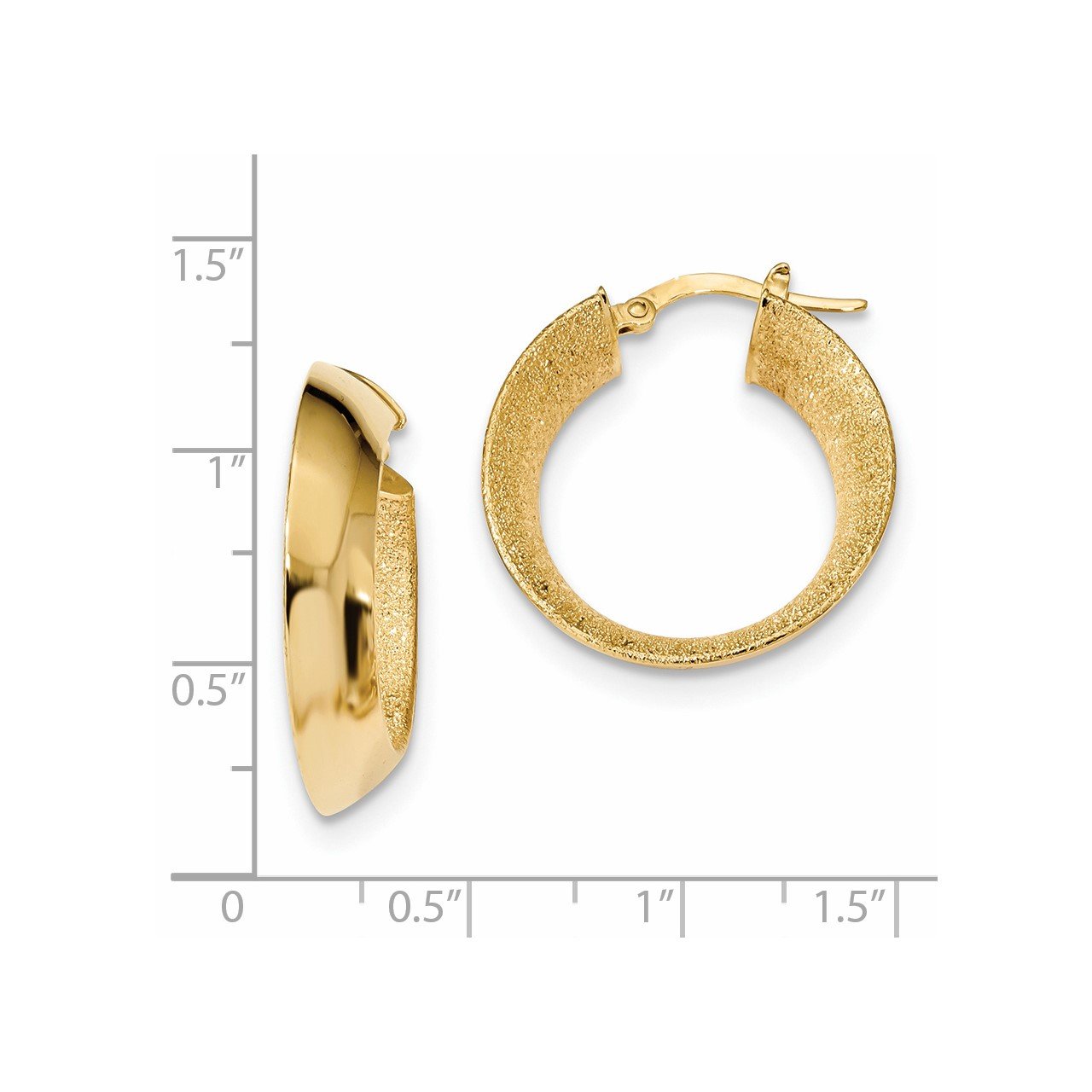 14K Polished Laser Textured Hoop Earrings-1