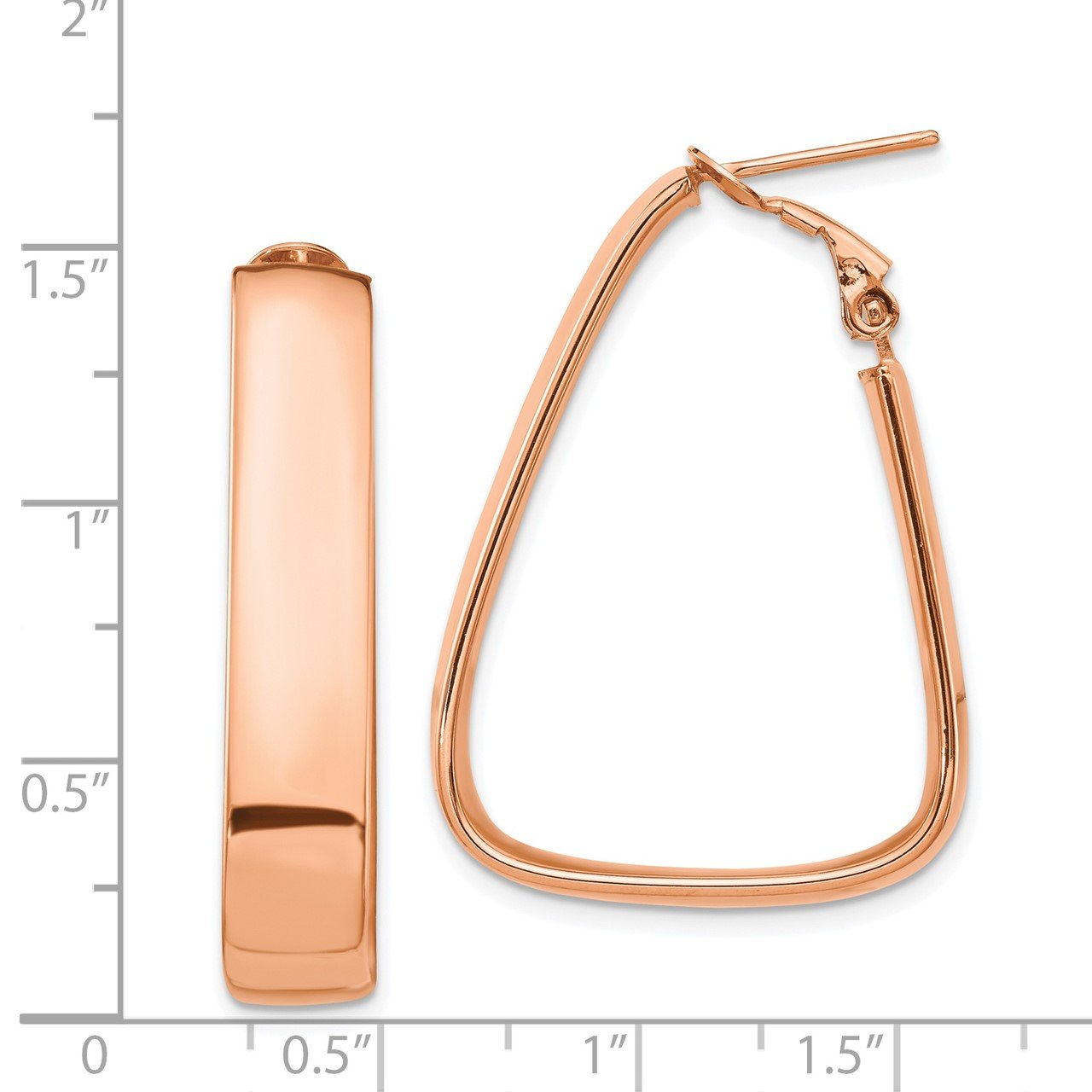 Leslie's 14K Rose Gold 6.75mm Triangle Omega Back Hoop Earrings-2