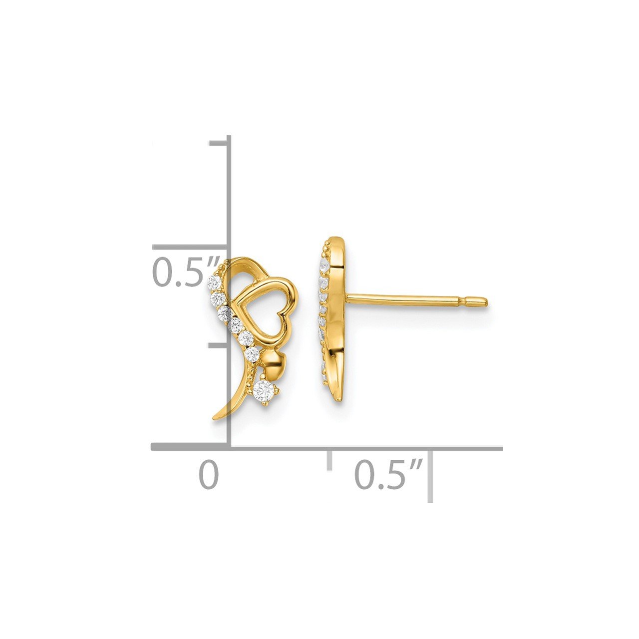 14k Yellow Gold Polished CZ and Heart Post Earrings-2